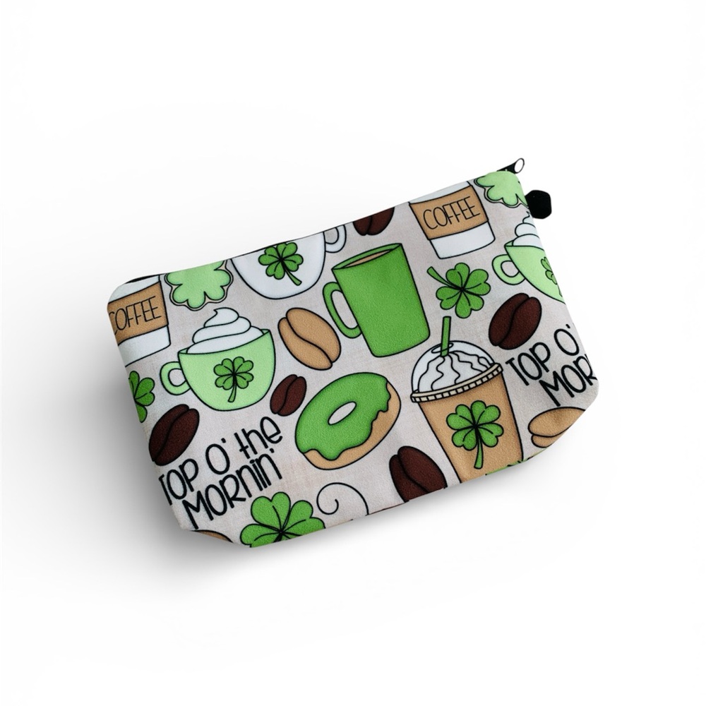 St. Patrick's Day Coffee Themed Zipper Pouch Bag